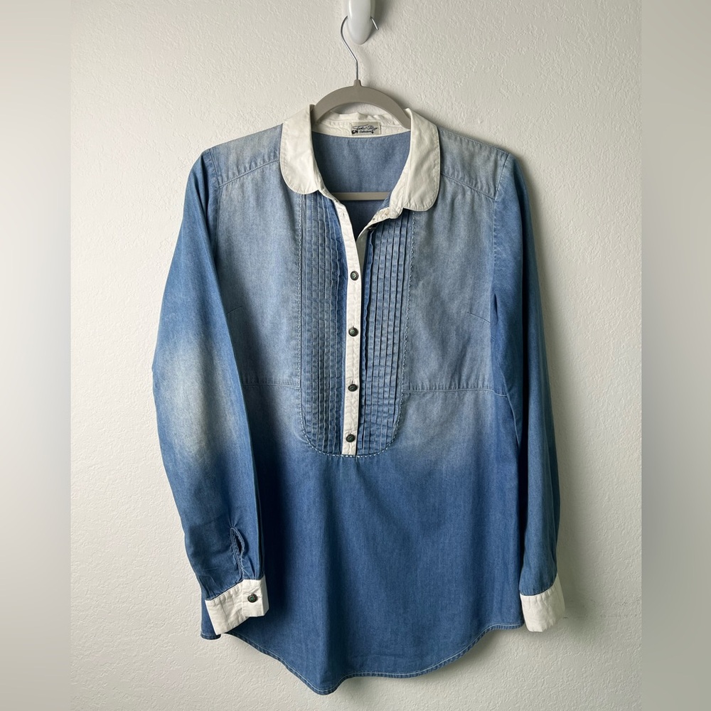 Tasha Polizzi Collection Ruffle Tuxedo Southwest Western Rodeo Ombre’ Blue Shirt